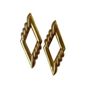 1960s Pressed Design Gold Plate Diamond Retro Art Deco Post Back Stud Earrings